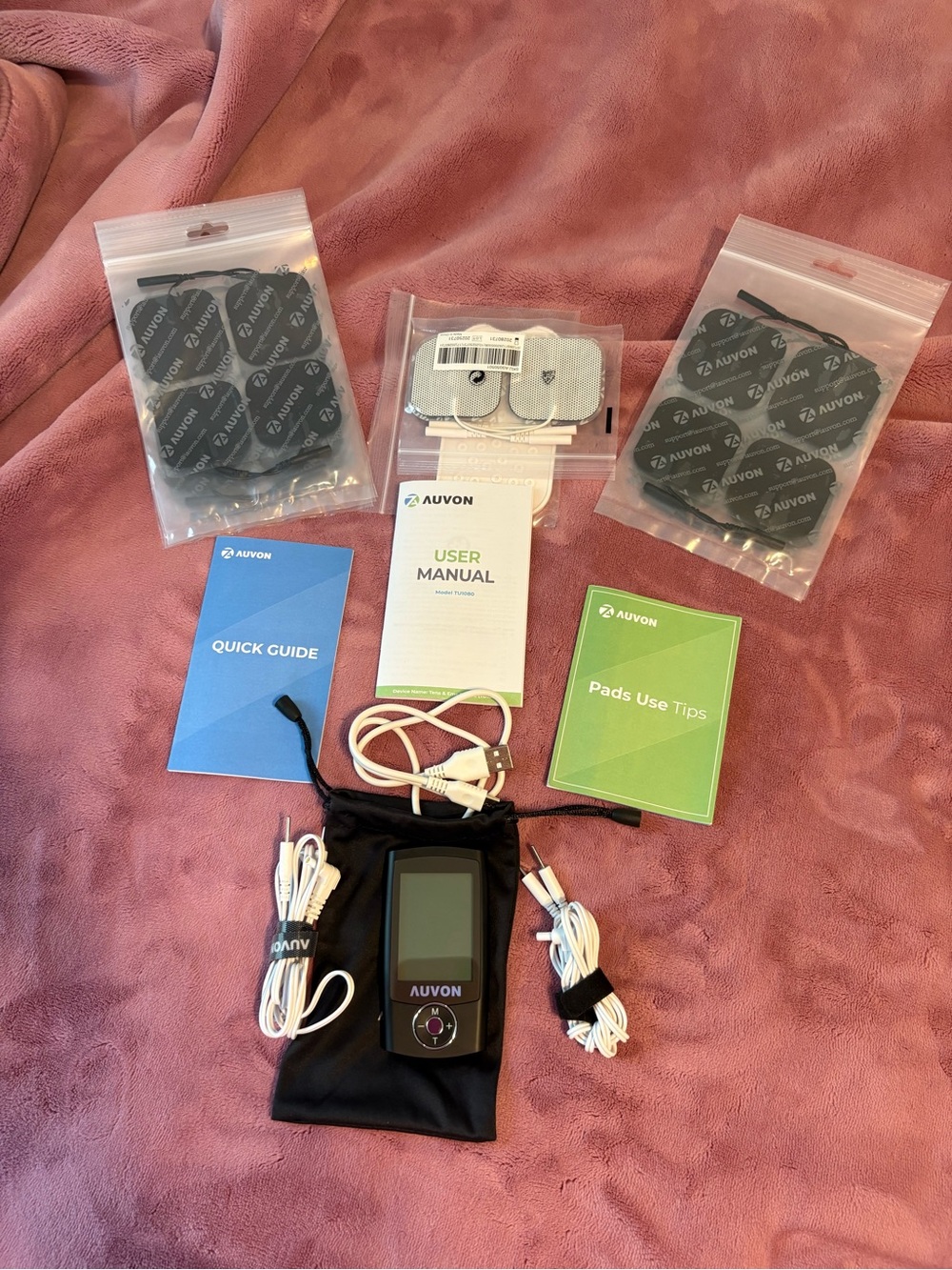 Black TENS Unit Muscle Stimulator with Electrodes and Accessories
